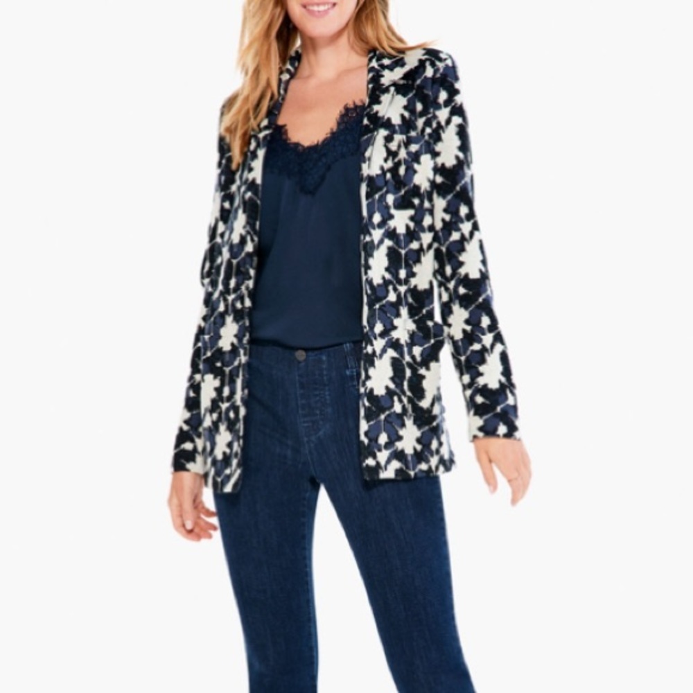Nic+Zoe Knit Blazer Cardigan Long Sleeve Partial Closure - Blue Cream Size PP - Picture 1 of 15